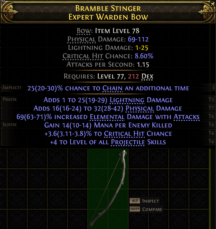 POE 2 Items Early Access SC BRAMBLE STINGER EXPERT WARDEN BOW