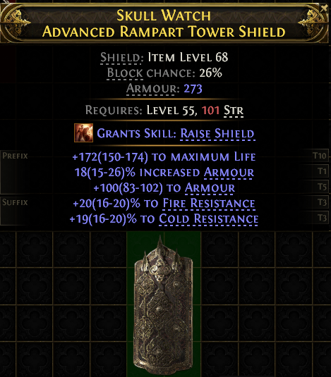 POE 2 Items Early Access SC SKULL WATCH ADVANCED RAMPART TOWER SHIELD
