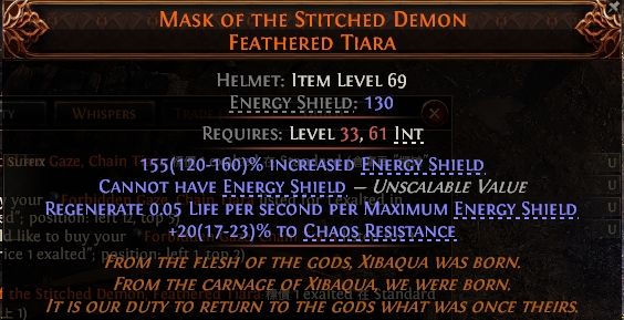 POE 2 Items Early Access SC MASK OF THE STITCHED DEMON FEATHERED TIARA#756886