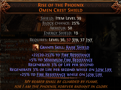POE 2 Items Early Access SC RISE OF THE PHOENIX OMEN CREST SHIELD#458207